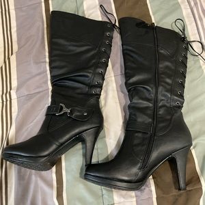 Sexy high heeled boots with lace up back detail (zipper side)